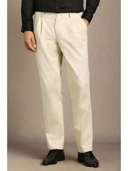Louis Philippe - Men Beige Solid Pleated Formal Trouser