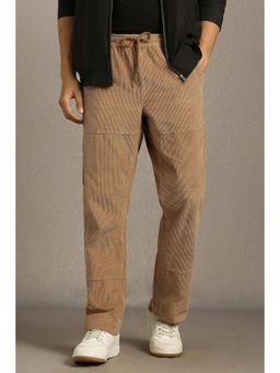 Louis Philippe - Men Beige Textured Flat Front Casual Trouser