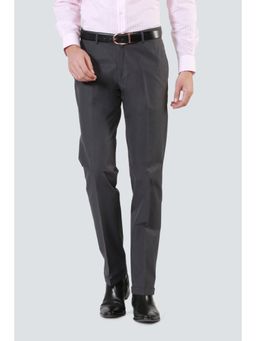 Louis Philippe - Men Grey Textured Flat Front Formal Trouser