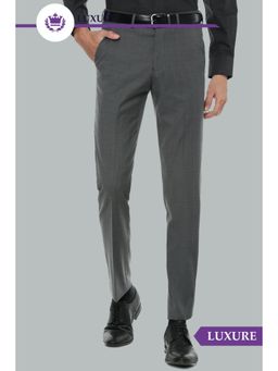 Louis Philippe - Men Grey Slim Fit Checks Flat Front Formal Trouser