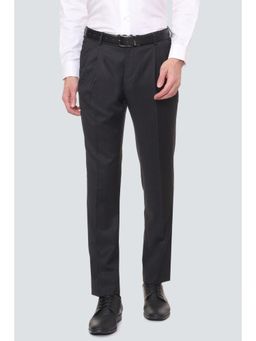 Louis Philippe - Men Black Textured Pleated Formal Trouser