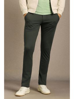 Louis Philippe - Men Green Solid Flat Front Casual Trouser
