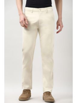 Peter England - Men Off White Solid Super Slim Fit Casual Trouser