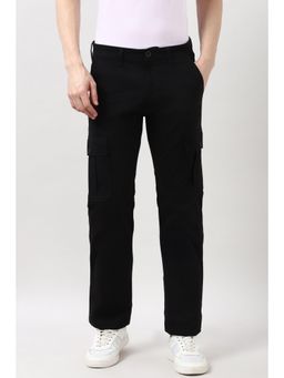 Peter England - Men Black Solid Regular Fit Casual Cargo