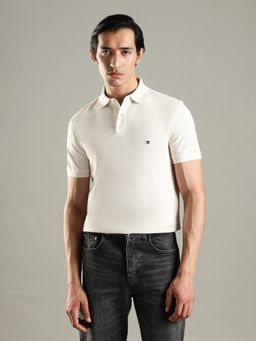 Tommy Hilfiger - Men Solid Regular Fit Cotton Off White Polo T-Shirt