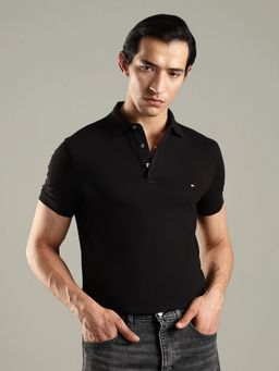 Tommy Hilfiger - Men Solid Slim Fit Cotton Black Polo T-Shirt