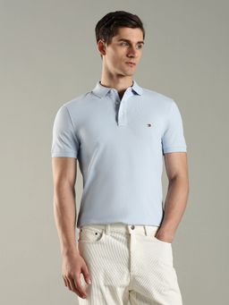 Tommy Hilfiger - Men Solid Slim Fit Cotton Blue Polo T-Shirt