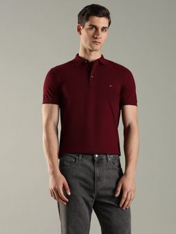 Tommy Hilfiger - Men Solid Slim Fit Cotton Burgundy Polo T-Shirt