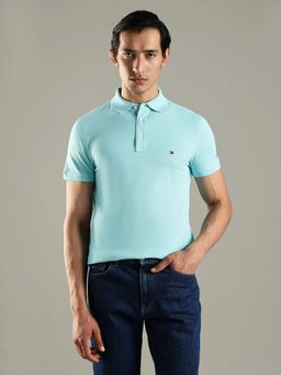 Tommy Hilfiger - Men Solid Slim Fit Cotton Blue Polo T-Shirt