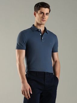 Tommy Hilfiger - Men Solid Slim Fit Cotton Blue Polo T-Shirt