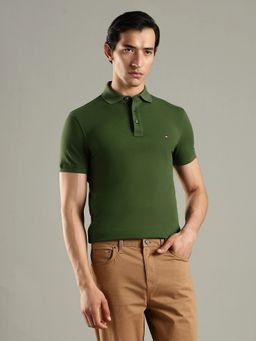 Tommy Hilfiger - Men Solid Slim Fit Cotton Green Polo T-Shirt