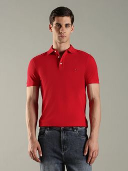 Tommy Hilfiger - Men Solid Slim Fit Cotton Red Polo T-Shirt