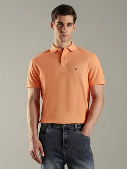 Tommy Hilfiger - Men Solid Relaxed Fit Cotton Orange Polo T-Shirt