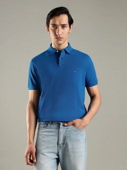 Tommy Hilfiger - Men Solid Relaxed Fit Cotton Blue Polo T-Shirt