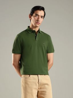 Tommy Hilfiger - Men Solid Relaxed Fit Cotton Green Polo T-Shirt