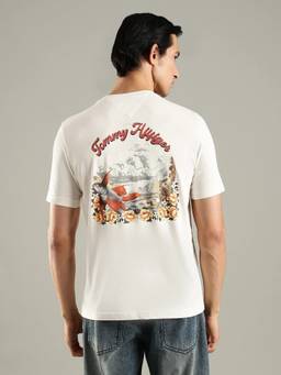 Tommy Hilfiger - Men Graphic Regular Fit Cotton Off White T-Shirt