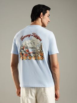 Tommy Hilfiger - Men Graphic Regular Fit Cotton Blue T-Shirt