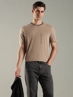 Tommy Hilfiger - Men Solid Regular Fit Cotton Beige T-Shirt