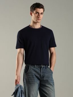 Tommy Hilfiger - Men Solid Regular Fit Cotton Navy Blue T-Shirt