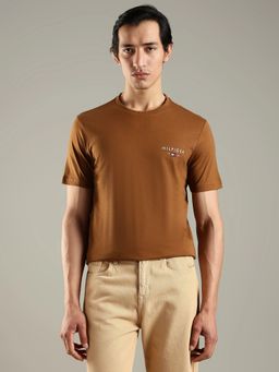 Tommy Hilfiger - Men Solid Regular Fit Cotton Brown T-Shirt