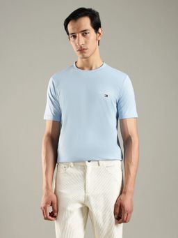 Tommy Hilfiger - Men Solid Regular Fit Cotton Blue T-Shirt