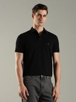 Tommy Hilfiger - Men Solid Regular Fit Cotton Black Polo T-Shirt