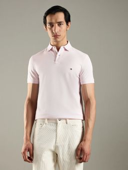 Tommy Hilfiger - Men Solid Regular Fit Cotton Pink Polo T-Shirt