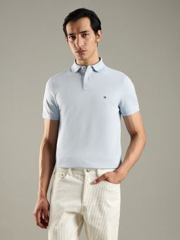 Tommy Hilfiger - Men Solid Regular Fit Cotton Blue Polo T-Shirt