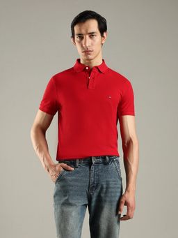 Tommy Hilfiger - Men Solid Regular Fit Cotton Red Polo T-Shirt