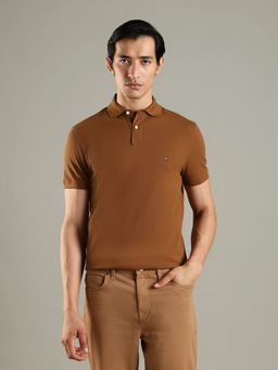 Tommy Hilfiger - Men Solid Regular Fit Cotton Brown Polo T-Shirt