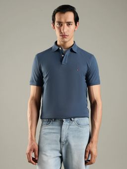Tommy Hilfiger - Men Solid Regular Fit Cotton Blue Polo T-Shirt