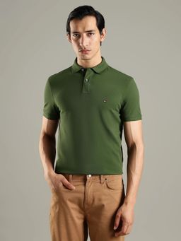 Tommy Hilfiger - Men Solid Regular Fit Cotton Green Polo T-Shirt