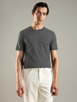 Tommy Hilfiger - Men Striped Regular Fit Cotton Black T-Shirt