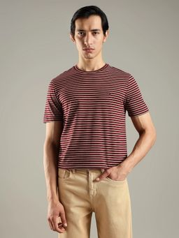 Tommy Hilfiger - Men Striped Regular Fit Cotton Red T-Shirt