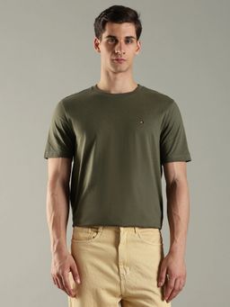 Tommy Hilfiger - Men Solid Regular Fit Cotton Olive T-Shirt