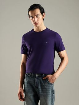 Tommy Hilfiger - Men Solid Regular Fit Cotton Purple T-Shirt