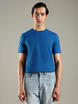 Tommy Hilfiger - Men Solid Regular Fit Cotton Blue T-Shirt