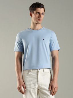 Tommy Hilfiger - Men Solid Regular Fit Cotton Blue T-Shirt