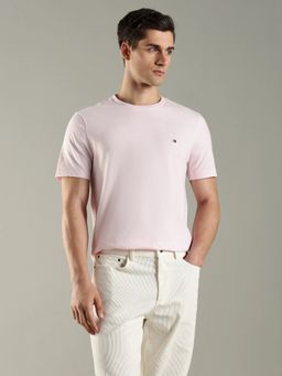 Tommy Hilfiger - Men Solid Regular Fit Cotton Pink T-Shirt