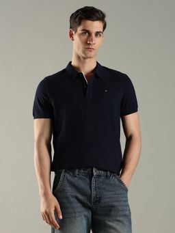 Tommy Hilfiger - Men Solid Slim Fit Cotton Blue Polo T-Shirt