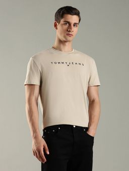 Tommy Hilfiger - Men Embroidered Logo Regular Fit Cotton Beige T-Shirt
