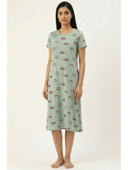 Zivame - Farm Lore Knit Cotton Mid Length Night Dress - Cameo Green