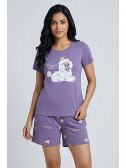 Zivame - Farm Lore Knit Cotton T-Shirt With Shorts - Purple Haze