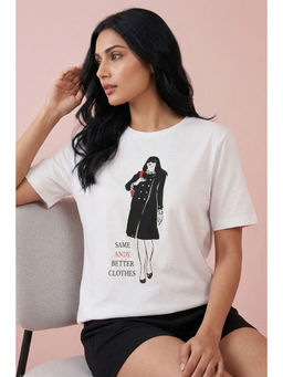 Zivame - Devil Wears Prada Knit Cotton Loungewear T-Shirt - Lucent White