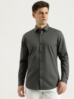 United Colors of Benetton - Men Slim Fit Grey Regular Collar Solid Shirt