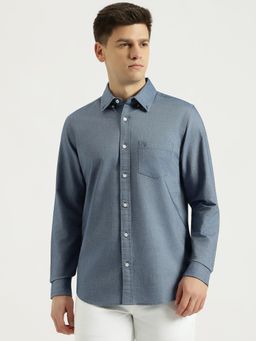 United Colors of Benetton - Men Blue Regular Fit Solid Collar Shirt