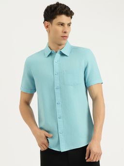 United Colors of Benetton - Men Sky Blue Regular Fit Spread Collar Solid Shirt