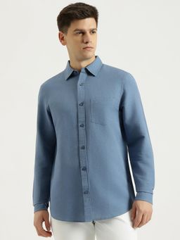 United Colors of Benetton - Men Blue Regular Fit Solid Collar Shirt