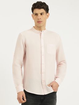 United Colors of Benetton - Men Light Pink Solid Regular Fit Mandarin Collar Shirt