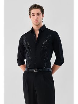 Snitch - Men Black Embellished Full Sleeves Slim Luxe Shirt